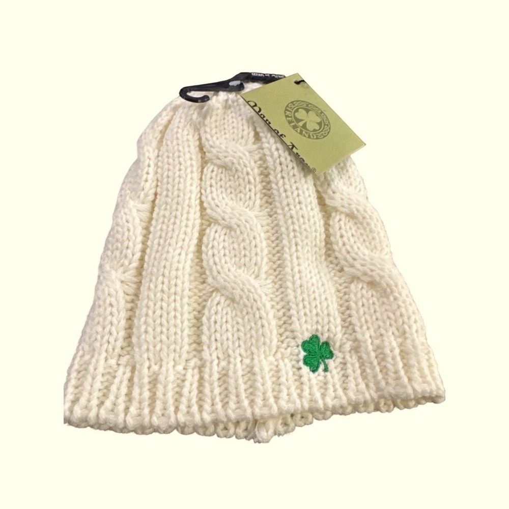 Man of Aran Knit‎ Stocking Hat Beanie Toddler Ireland Ivory Irish Shamrock OS